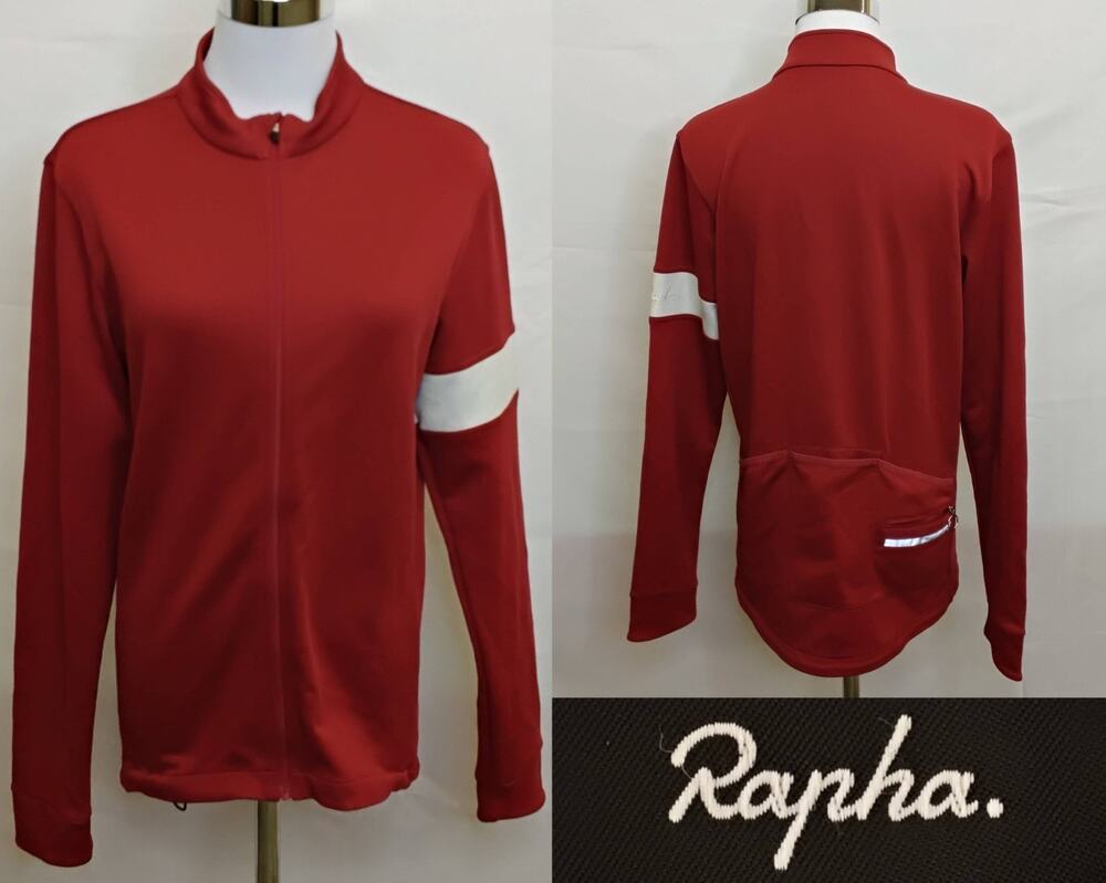 Rapha Cycling Jacket Women's L Red/White Mock Neck Merino Wool #J4855